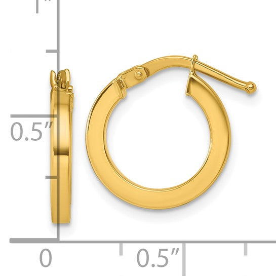 14.5mm Square Tube Round Hoop Earrings - 14K Yellow Gold