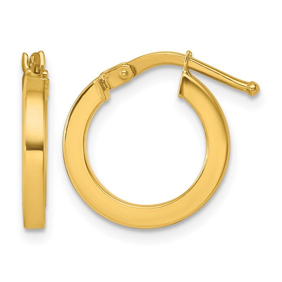 14.5mm Square Tube Round Hoop Earrings - 14K Yellow Gold