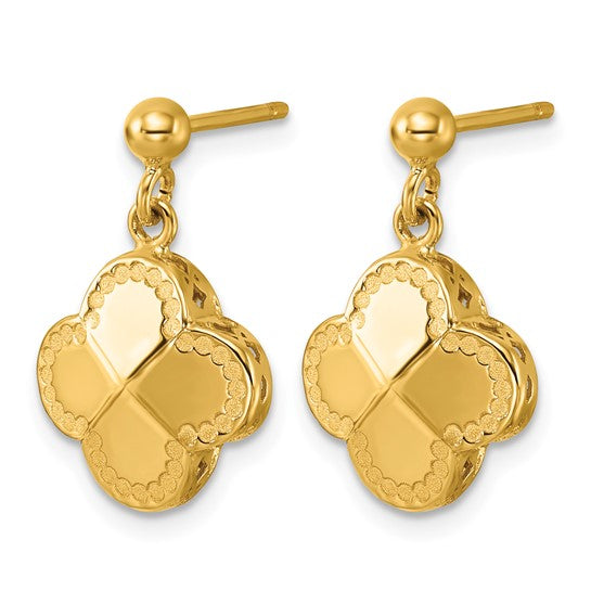 Clover Post Dangle Earrings - 14K Yellow Gold