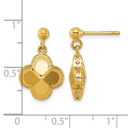 Clover Post Dangle Earrings - 14K Yellow Gold