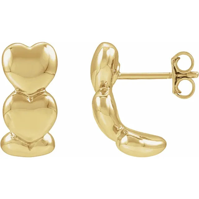 16mm Puffed Hearts Earrings - 14K Yellow Gold