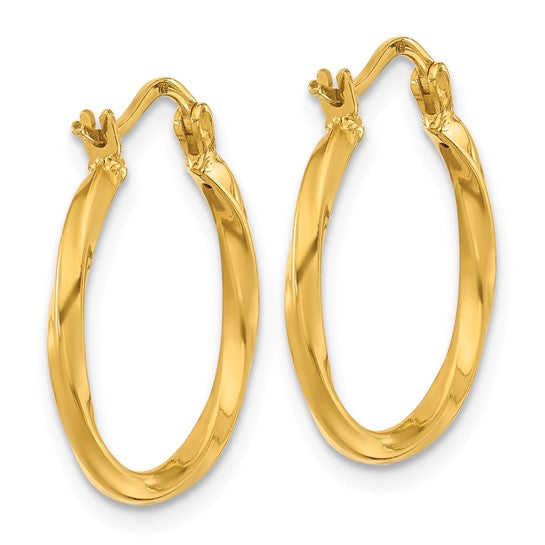20mm Semi-Solid Twisted Hoop Earrings - 24K Yellow Gold