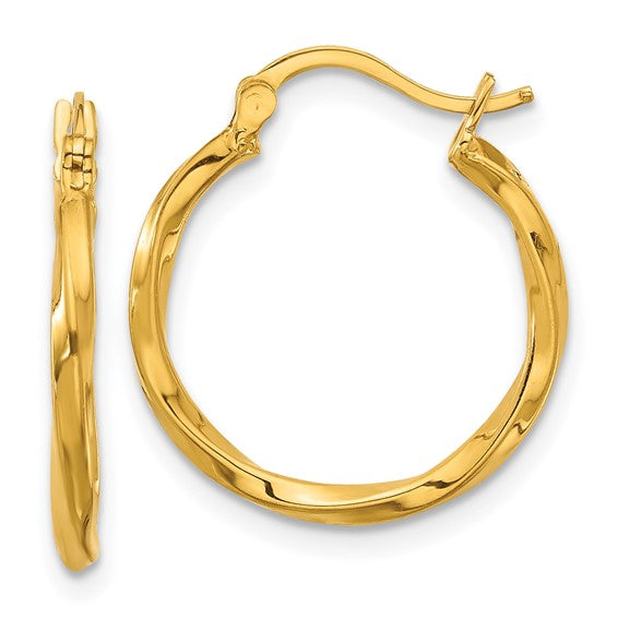 20mm Semi-Solid Twisted Hoop Earrings - 24K Yellow Gold