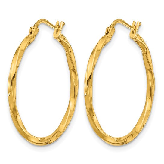 27mm Semi-Solid Twisted Hoop Earrings - 24K Yellow Gold
