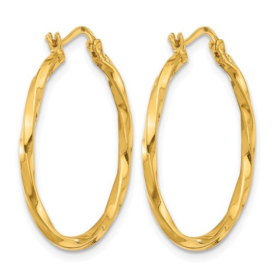 27mm Semi-Solid Twisted Hoop Earrings - 24K Yellow Gold