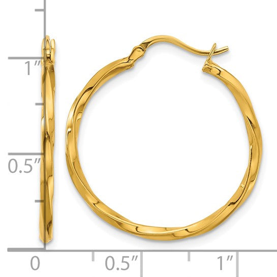27mm Semi-Solid Twisted Hoop Earrings - 24K Yellow Gold