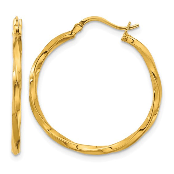 27mm Semi-Solid Twisted Hoop Earrings - 24K Yellow Gold