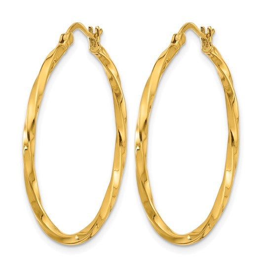 33mm Semi-Solid Twisted Hoop Earrings - 24K Yellow Gold