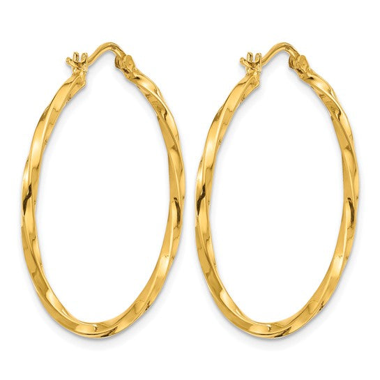 33mm Semi-Solid Twisted Hoop Earrings - 24K Yellow Gold