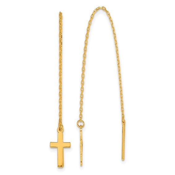 Latin Cross Threaded Earrings - 24K Yellow Gold