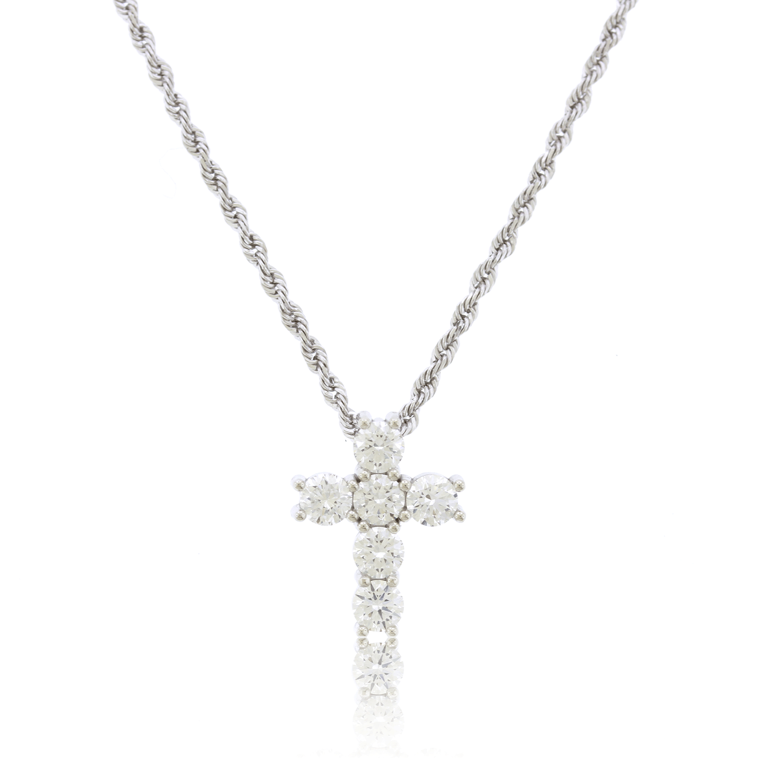 Round Brilliant Natural Diamond Cross Necklace - 18K White Gold (1.13ctw)