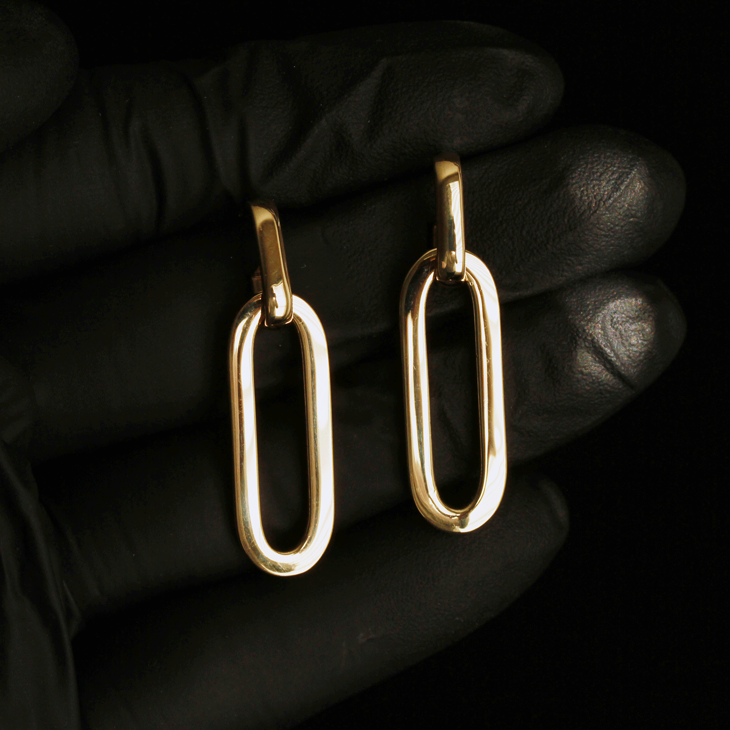 Paperclip Link Semi-Solid Gold Dangle Earrings - 32mm