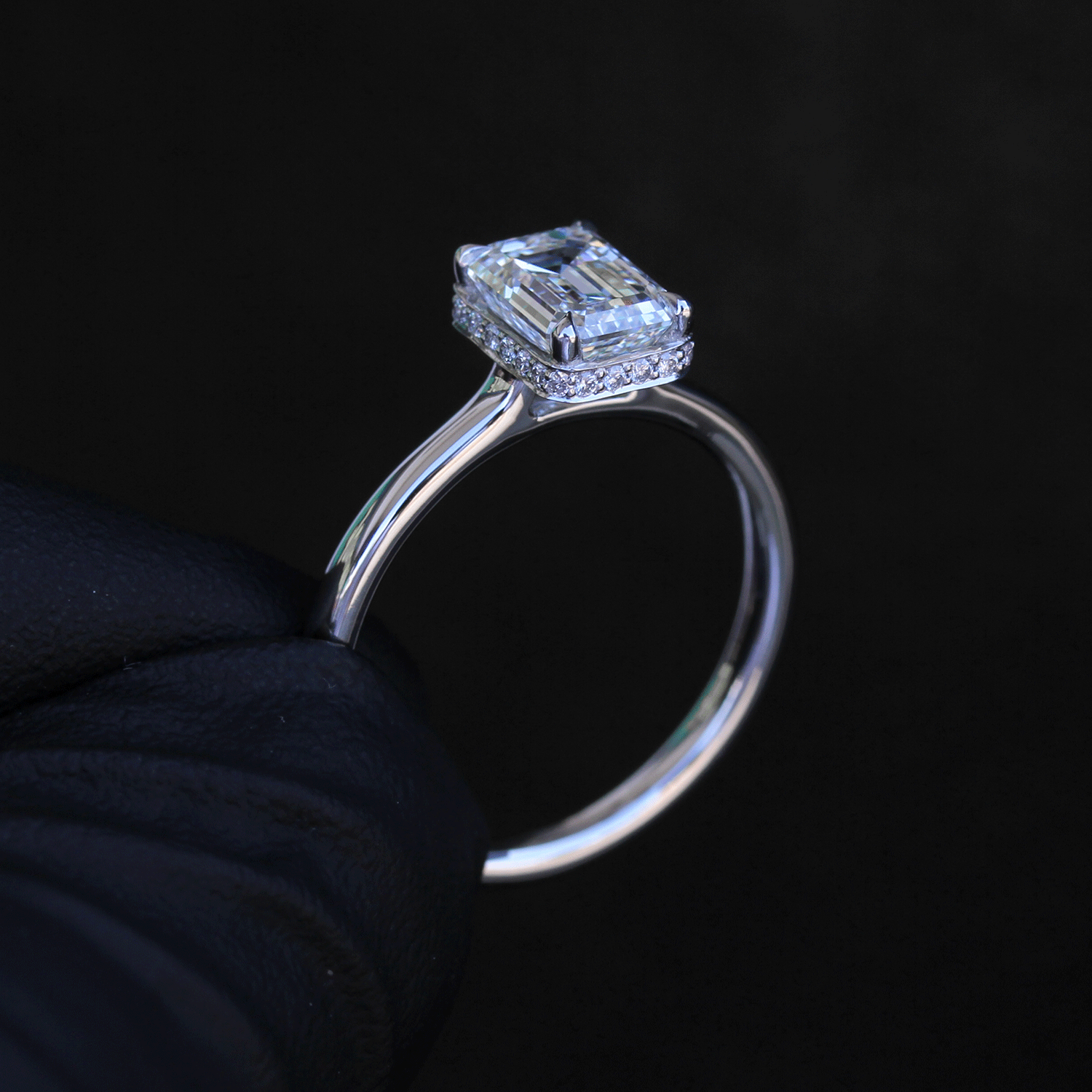 Custom Design Deposit - Emerald & Round GIA Certified Natural Diamond Hidden Halo Engagement Ring