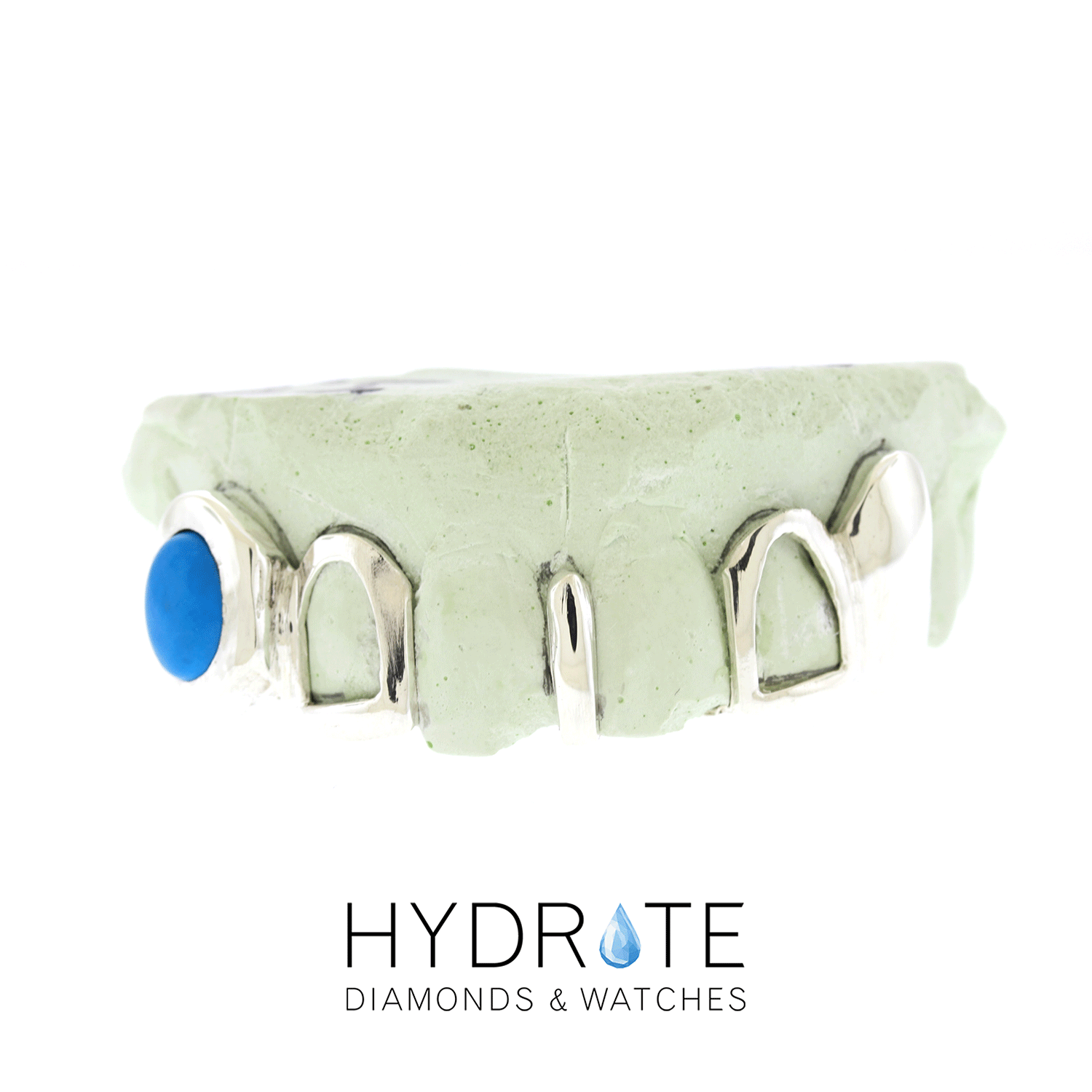 Custom Turquoise Open Face Gold Grillz | White, Yellow & Rose Gold Grillz in Memphis