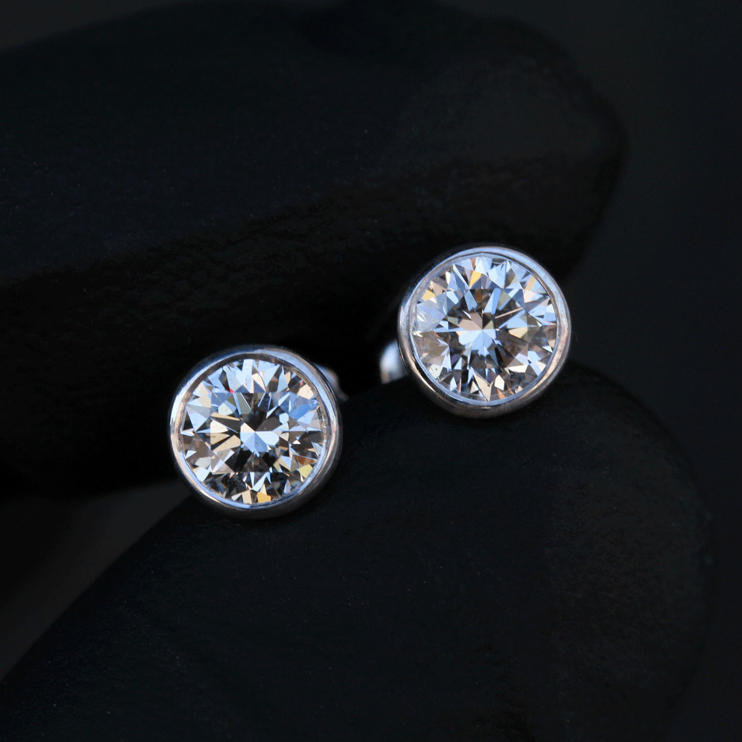 Bezel Set Round Brilliant GIA Certified Natural Diamond Stud Earrings