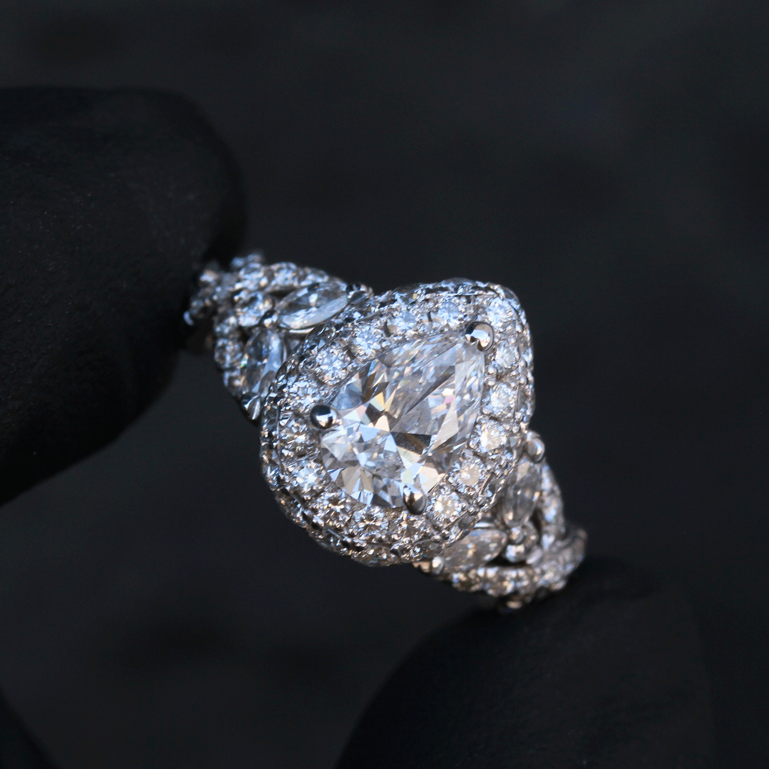 Custom Design Deposit - Pear Brilliant GIA Certified Natural Diamond Halo Engagement Ring