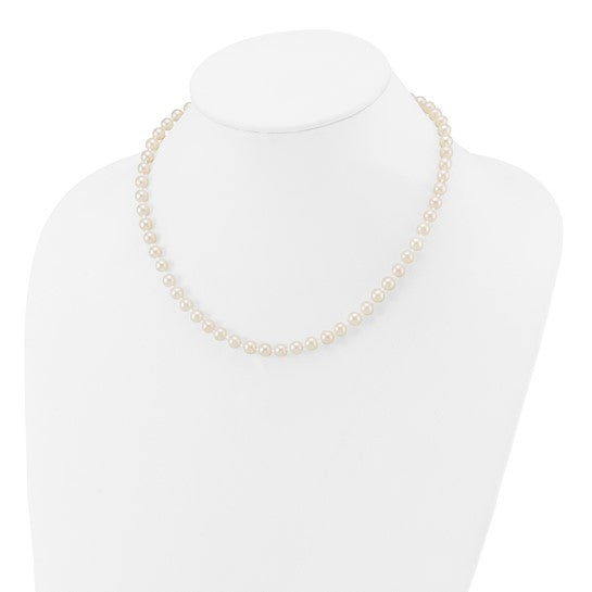 5-6mm White Saltwater Akoya Pearl Necklace - 14K Yellow Gold