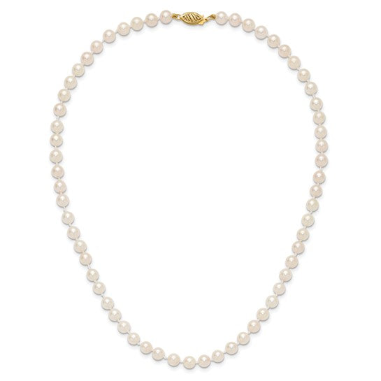 5-6mm White Saltwater Akoya Pearl Necklace - 14K Yellow Gold