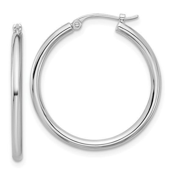 25mm Round Hoop Earrings - Platinum