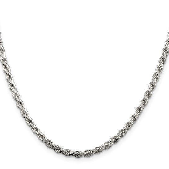 3mm Solid Diamond-Cut Rope Chain Necklace - Rhodium-Plated Sterling Silver