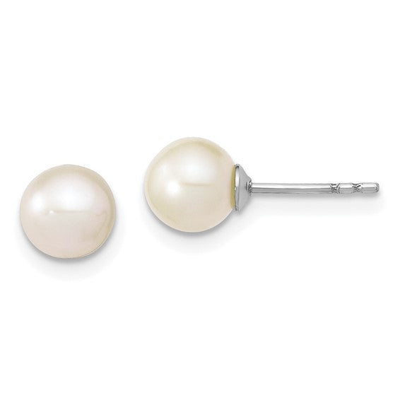 6-7mm White Freshwater Cultured Pearl Stud Earrings