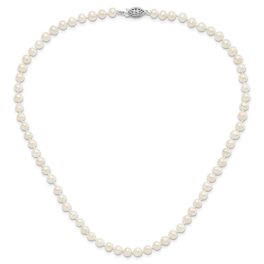 5-6mm White Freshwater Cultured Pearl Necklace - Rhodium-Plated Sterling Silver