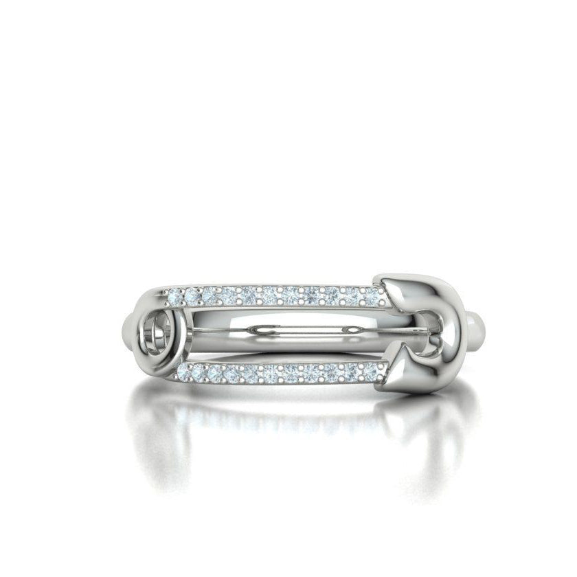 Safety Pin Natural Diamond Everyday Ring