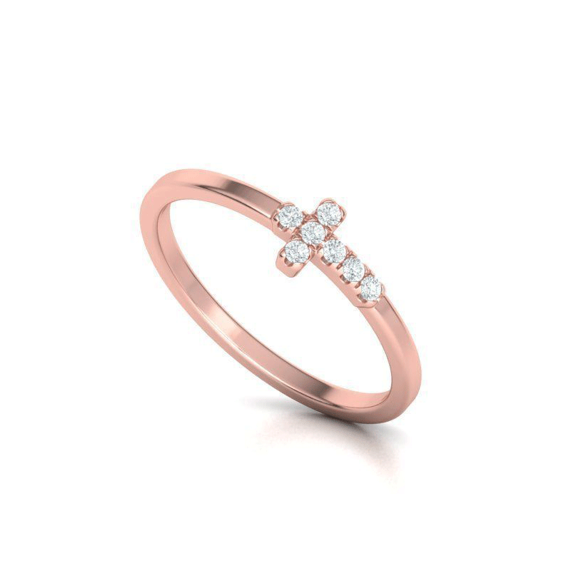 French Pavé Natural Diamond Cross Ring (1/10ctw)