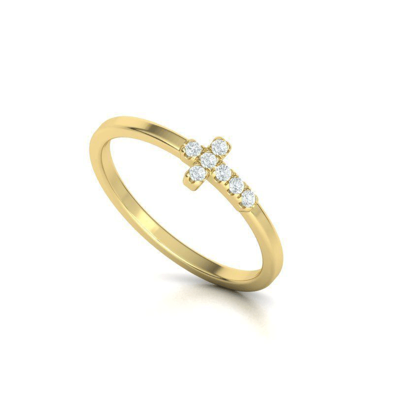 French Pavé Natural Diamond Cross Ring (1/10ctw)