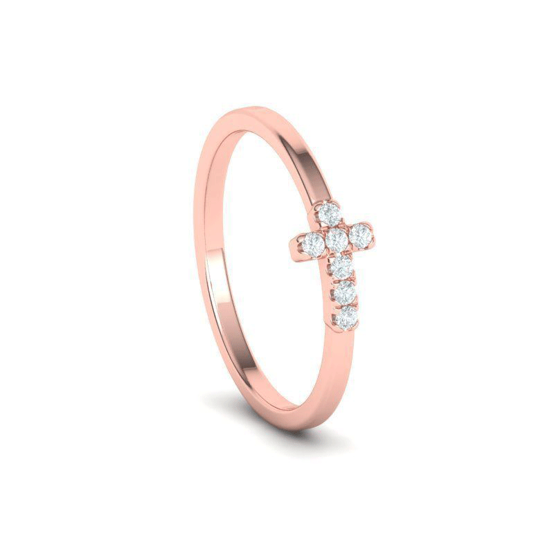 French Pavé Natural Diamond Cross Ring (1/10ctw)