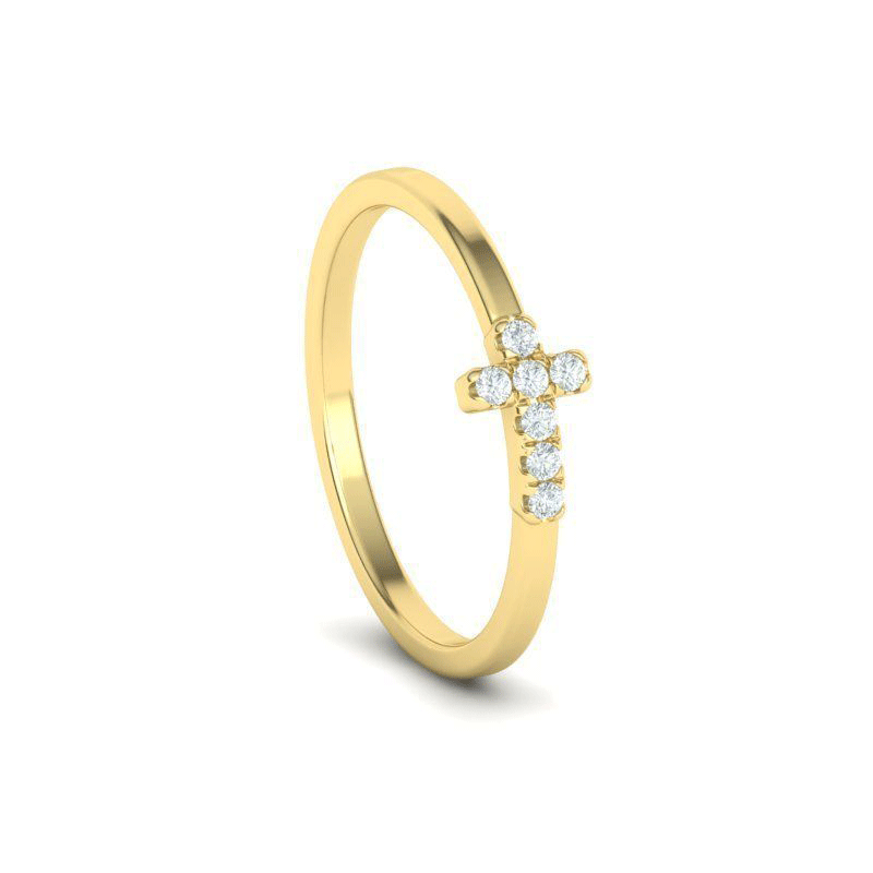 French Pavé Natural Diamond Cross Ring (1/10ctw)