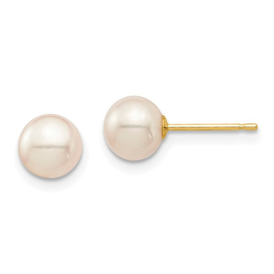 6-7mm White Freshwater Cultured Pearl Stud Earrings