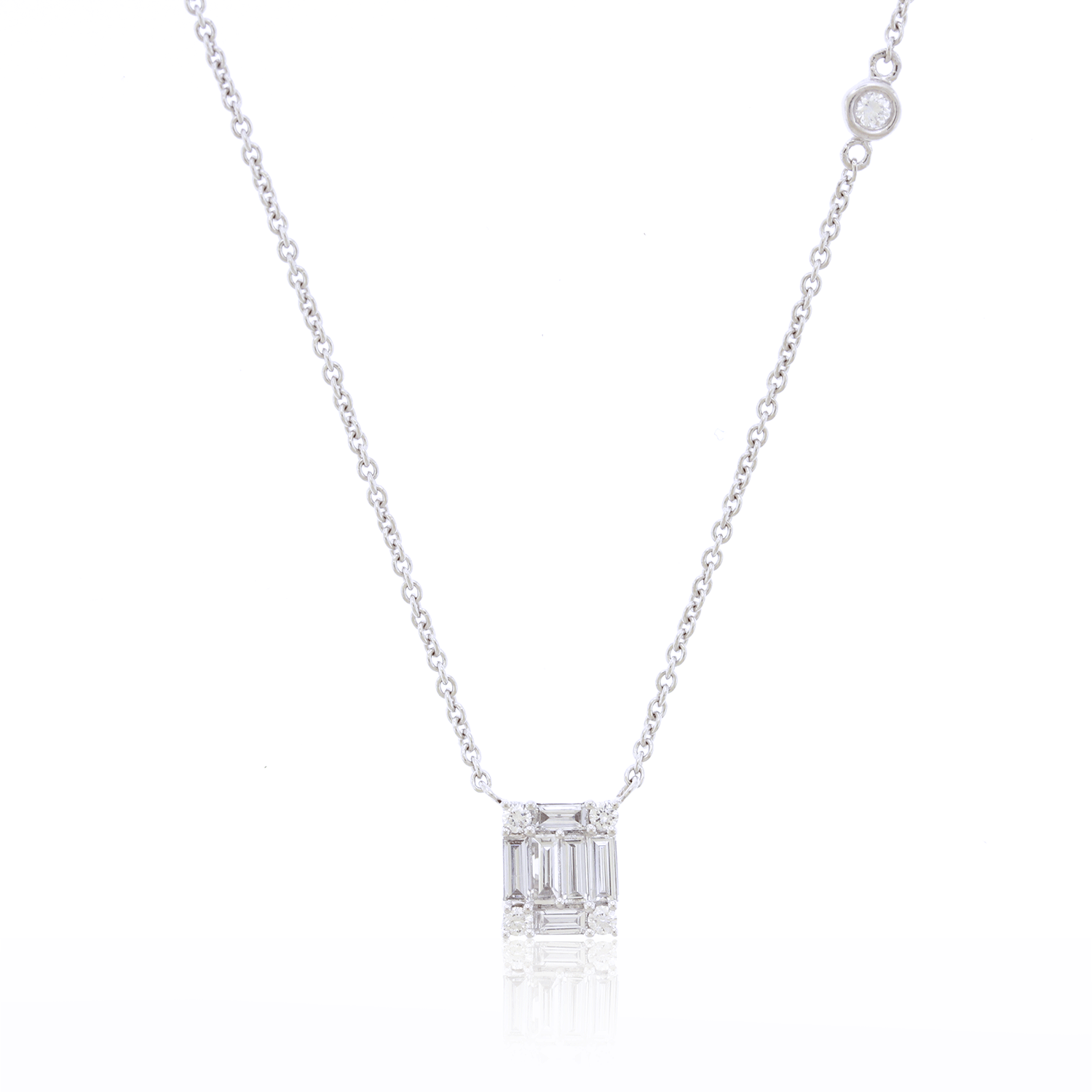 Round & Baguette Diamond Necklace (1/3ctw)