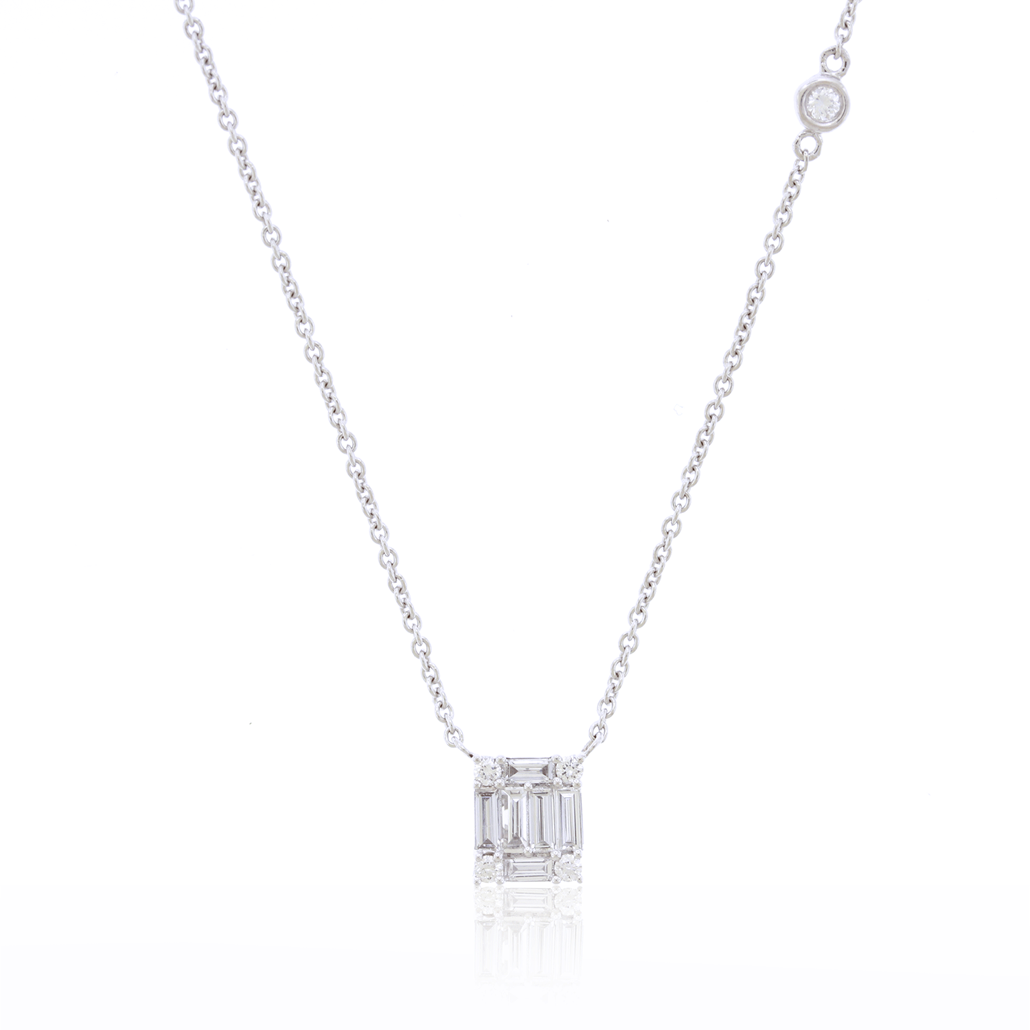 Round & Baguette Natural Diamond Illusion Necklace (1/3ctw)