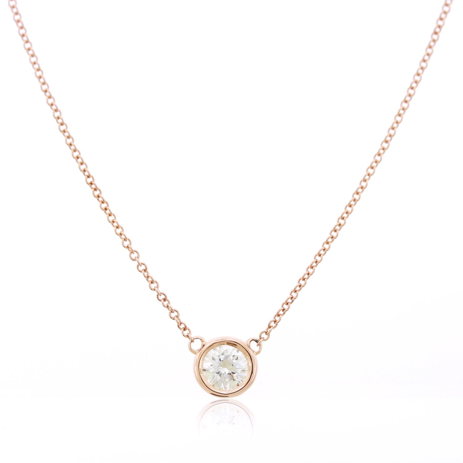 Round Brilliant Bezel Set Diamond Solitaire Necklace - 18K Rose Gold (1/2ct)