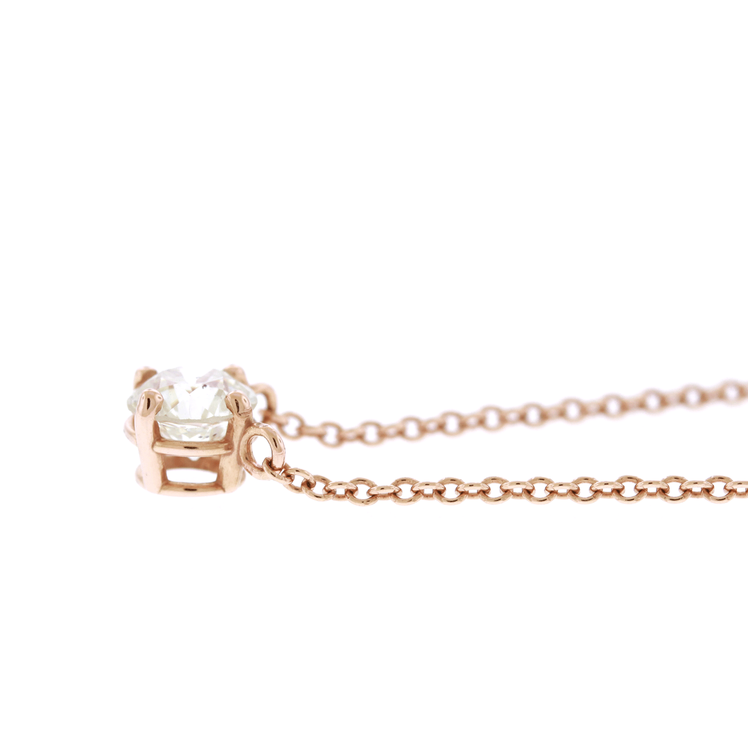 Old European Natural Diamond Solitaire Prong Set Necklace - 14K Rose Gold (1/2ct)