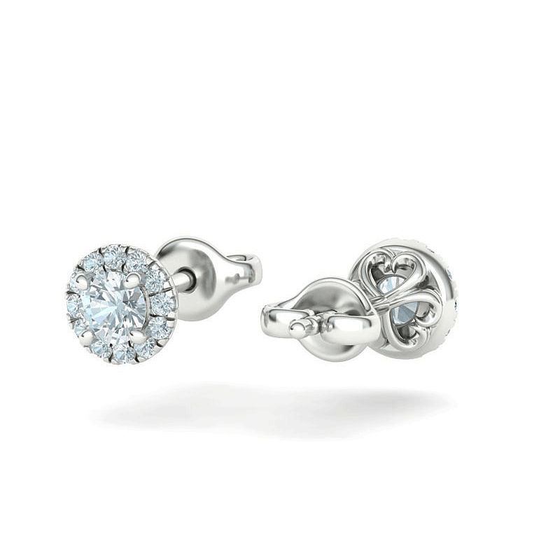 Round Brilliant Pavé Halo Diamond Heart Earrings (2/3ctw)