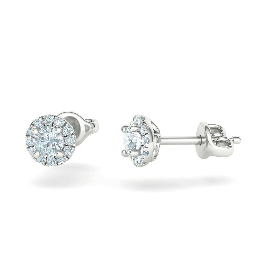 Round Brilliant Pavé Halo Diamond Heart Earrings (2/3ctw)