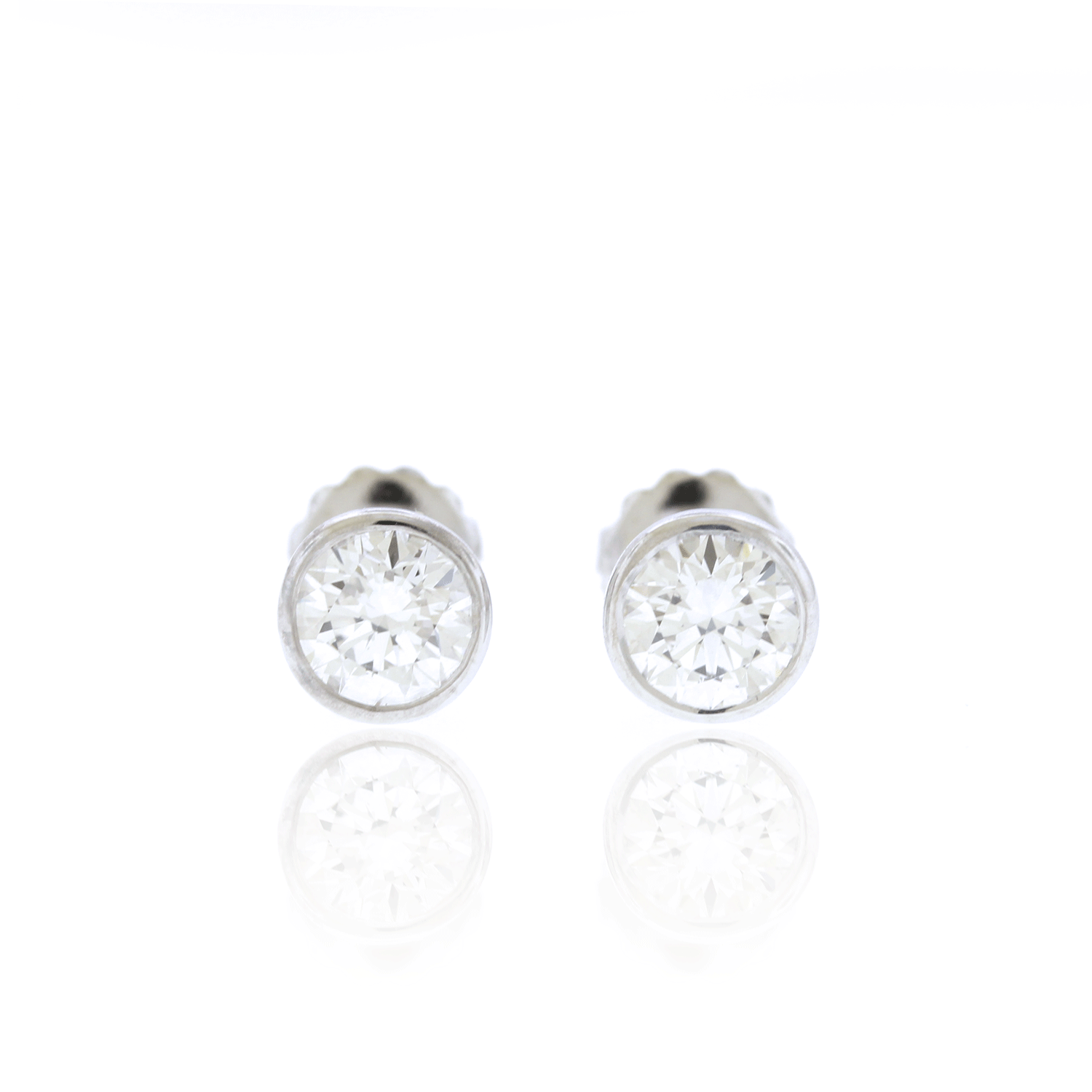 Bezel Set Round Brilliant GIA Certified Natural Diamond Stud Earrings