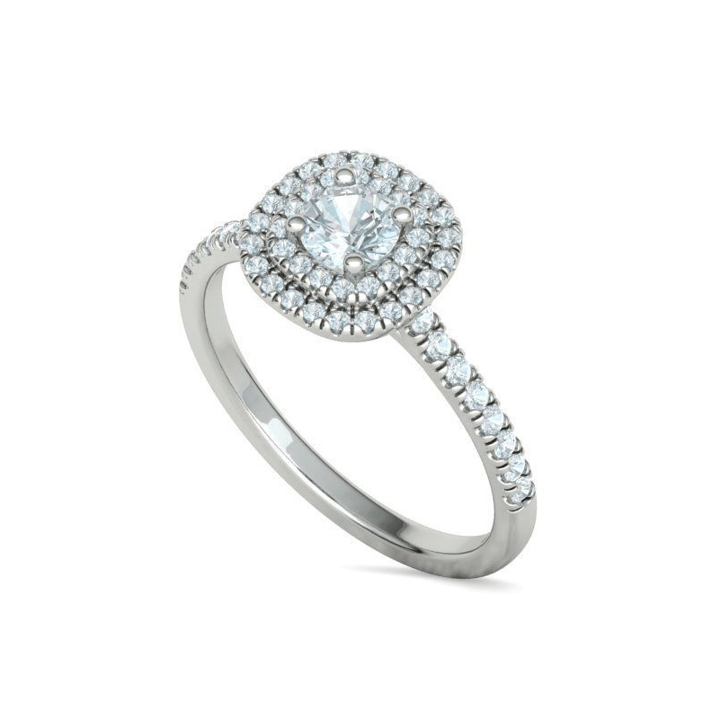 Round Brilliant Double Halo Diamond Engagement Ring (3/4ctw)