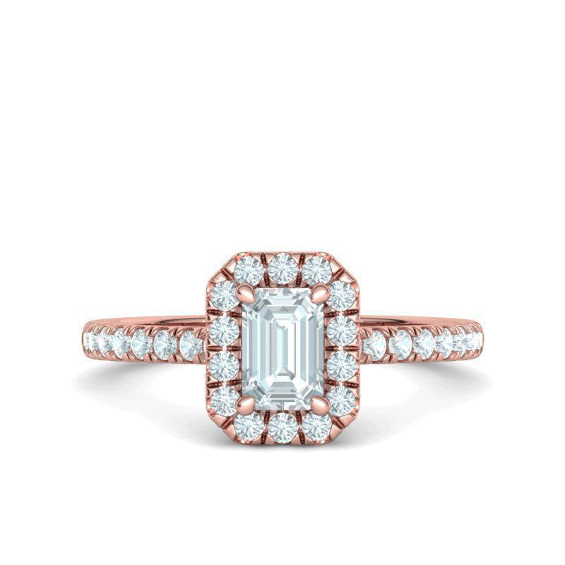 Emerald Cut Natural Diamond Halo Engagement Ring Mounting (0.45ctw)
