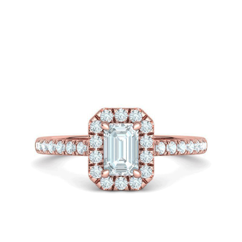 Emerald Cut GIA Certified Natural Diamond Halo Engagement Ring (7/8ctw)