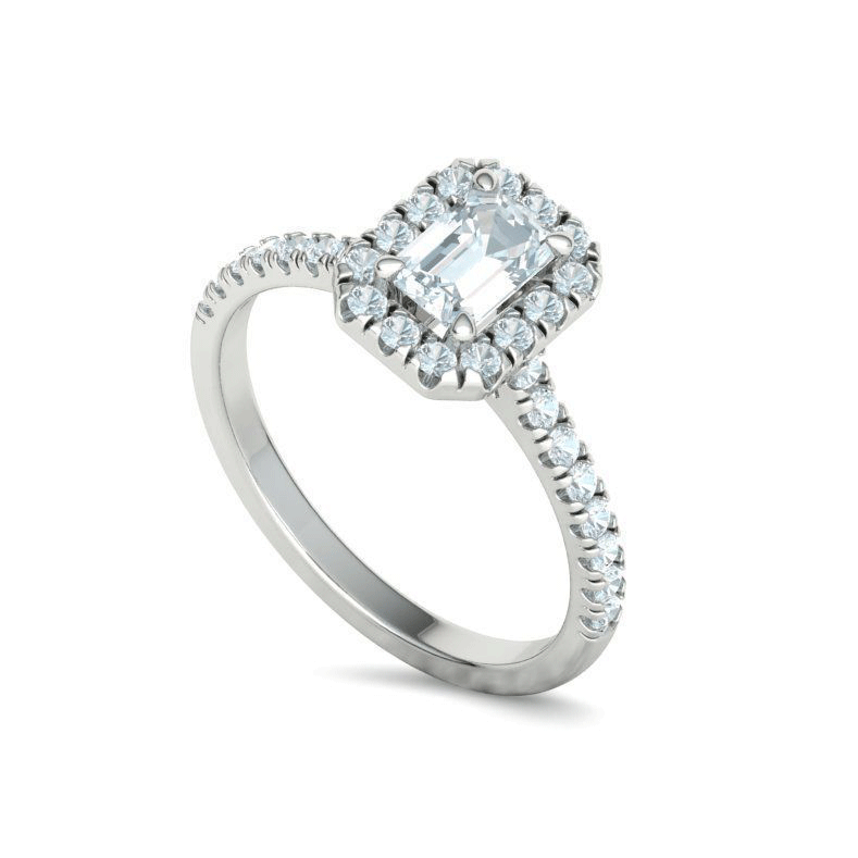 Emerald Cut Natural Diamond Halo Engagement Ring Mounting (0.45ctw)