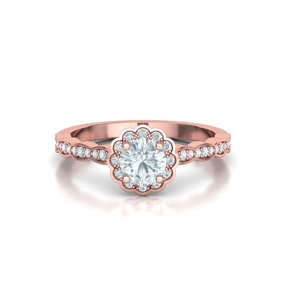 Vintage Scalloped Diamond Halo Engagement Ring (3/4ct)