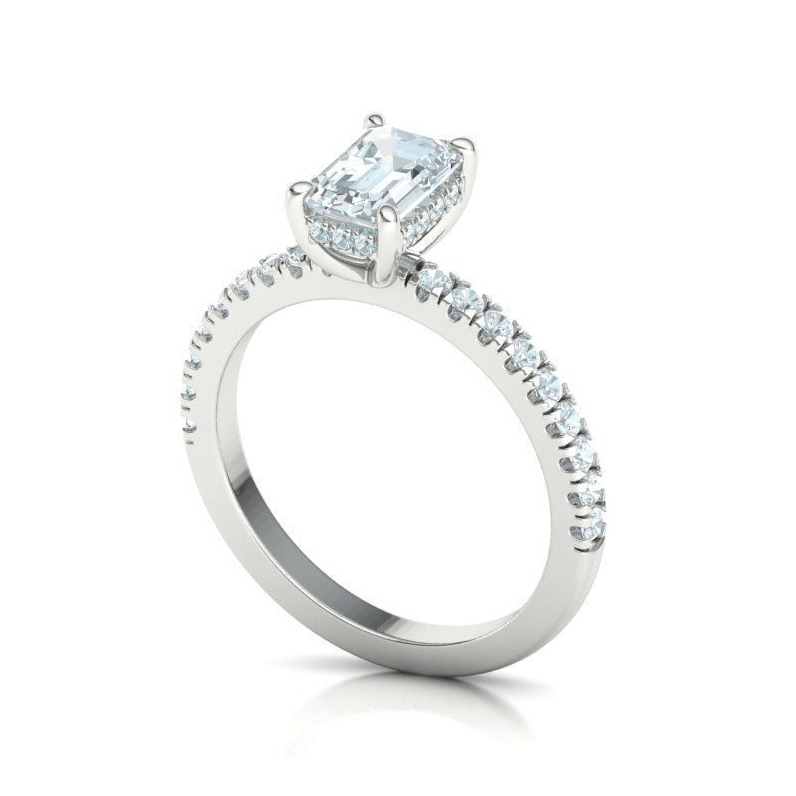 Emerald Cut Natural Diamond Hidden Halo Engagement Ring (1.33ctw)