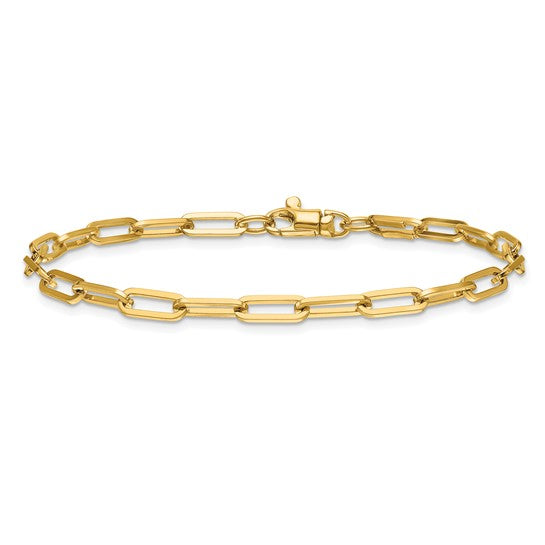 3.5mm Solid Gold Paperclip Chain Bracelet