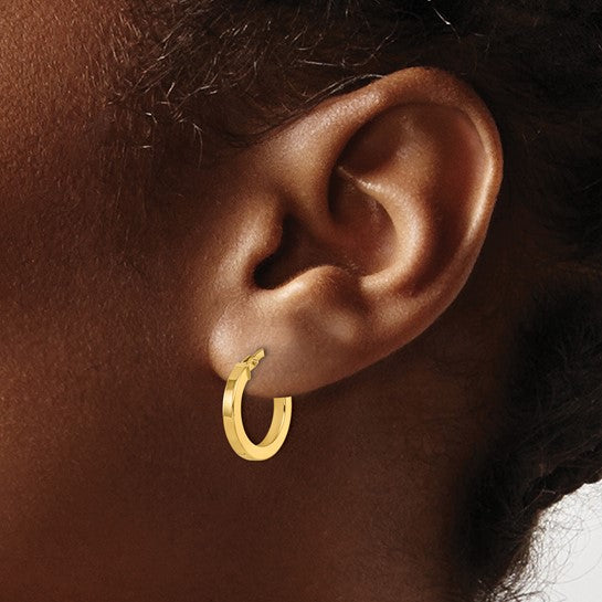 14.5mm Square Tube Round Hoop Earrings - 14K Yellow Gold