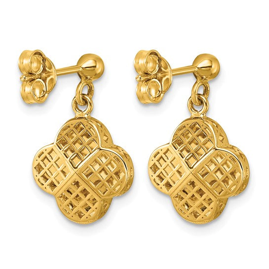 Clover Post Dangle Earrings - 14K Yellow Gold