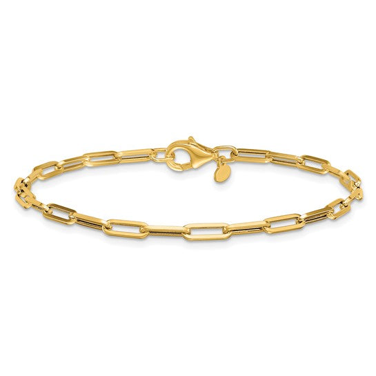 3mm Hollow Gold Paperclip Chain Bracelet