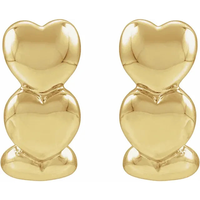 16mm Puffed Hearts Earrings - 14K Yellow Gold